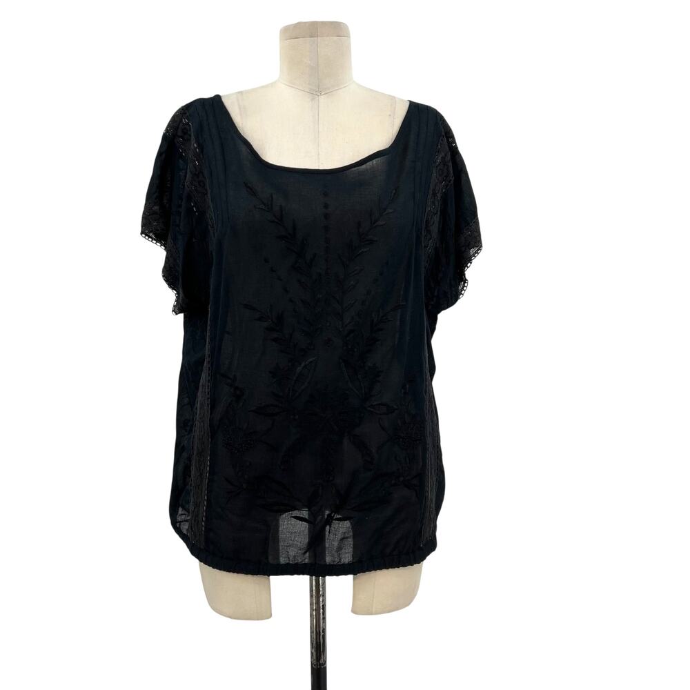 Ba&Sh Embroidered Top Blouse Short Sleeve Lace Sleeve Black‎ Size 3 US Large